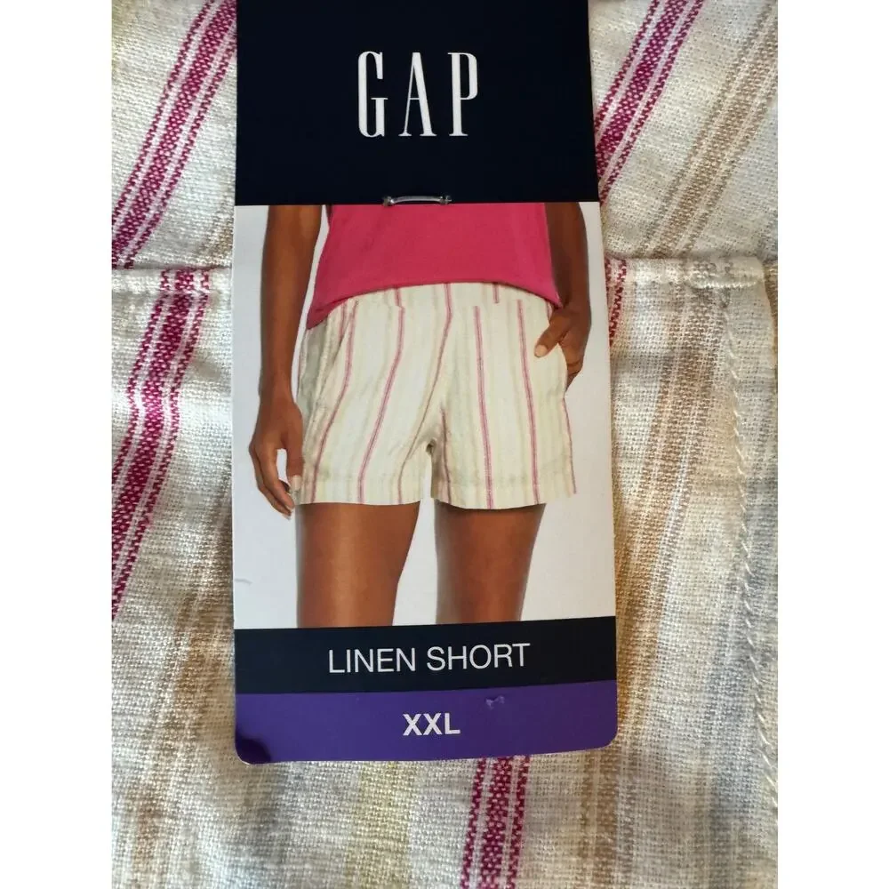 GAP Women Shorts XXL Linen Striped Cream Pink Casual Summer - Picture 1 of 8